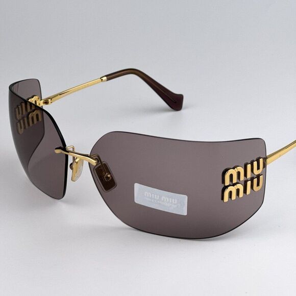 NEW Miu Miu MU54YS 5AK06I RUNWAY Gold Purple Brown Wraparound Women Sunglasses main image 4